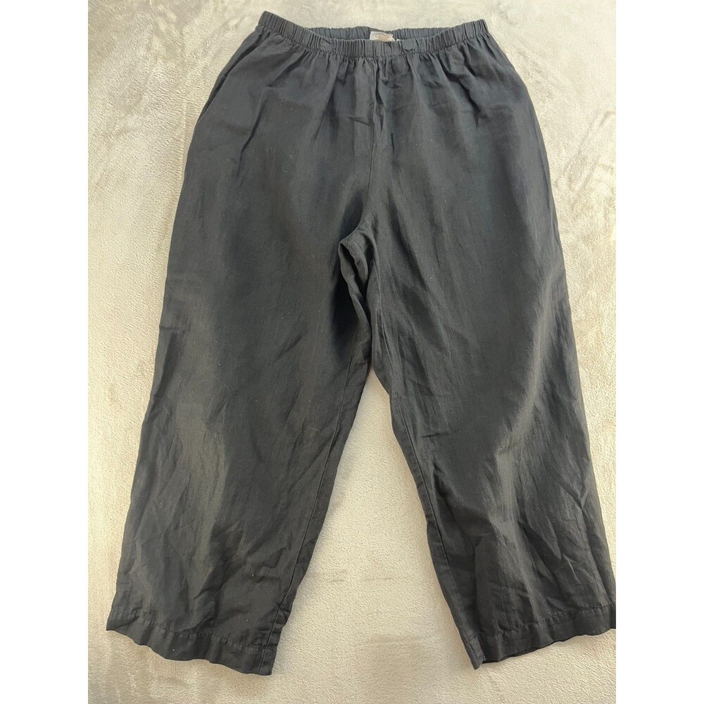 Hot Cotton Linen Pants Womens 2X Black Elastic Waist Wide Leg Breathable